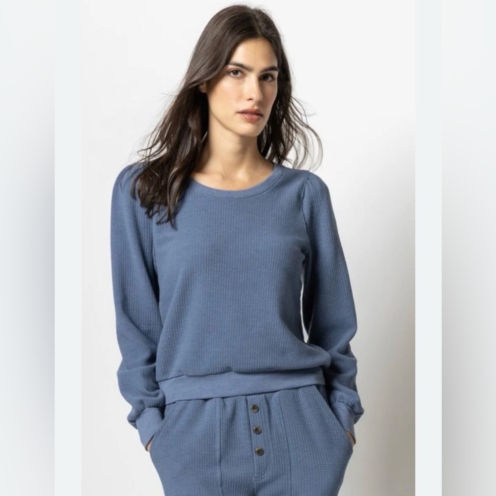Lilla P Full Sleeve Scoop Top In Indigo Blue Size Large